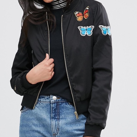 Brave Soul Jackets & Blazers - Brave Soul Bomber Jacket With Butterfly Badges